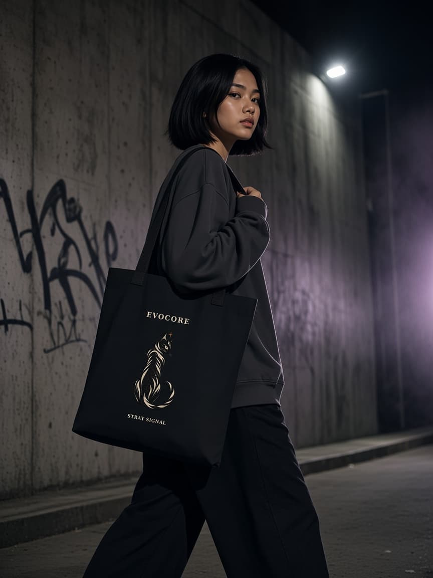 Stray Signal tote styled on a model