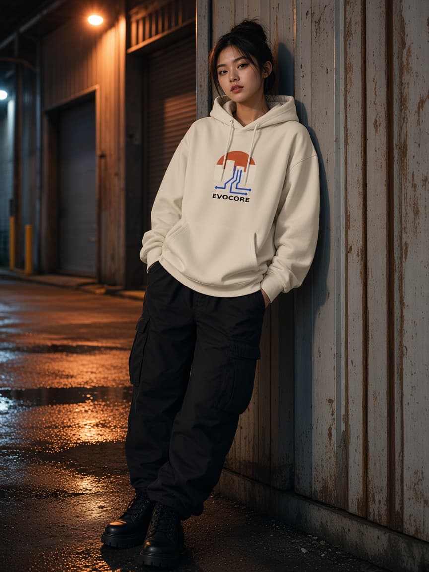 Daybreak Circuit hoodie styled on a model